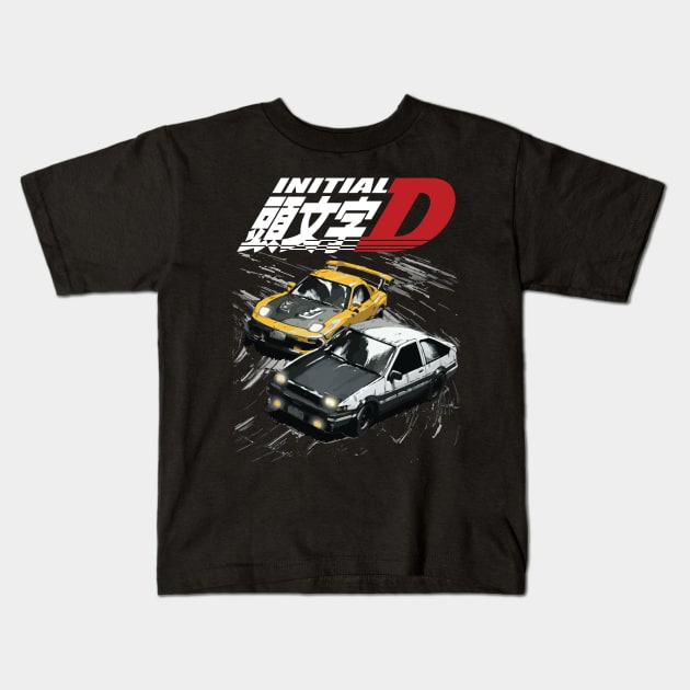 86 takumi vs keisuke FD initial D Kids T-Shirt by cowtown_cowboy